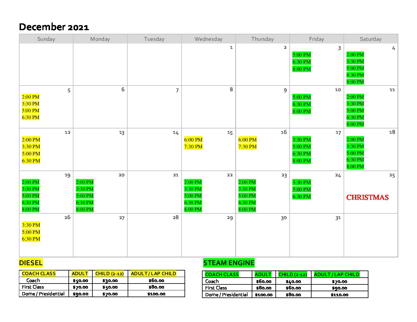 December Polar Calendar